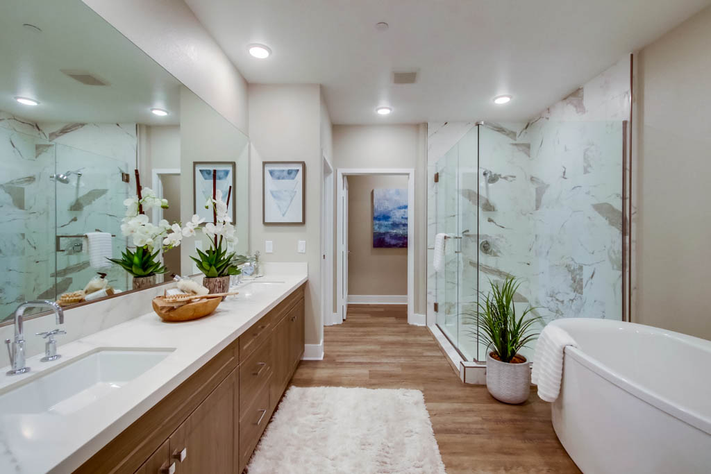 Bright and airy bathroom with marble accents at Carlyle
