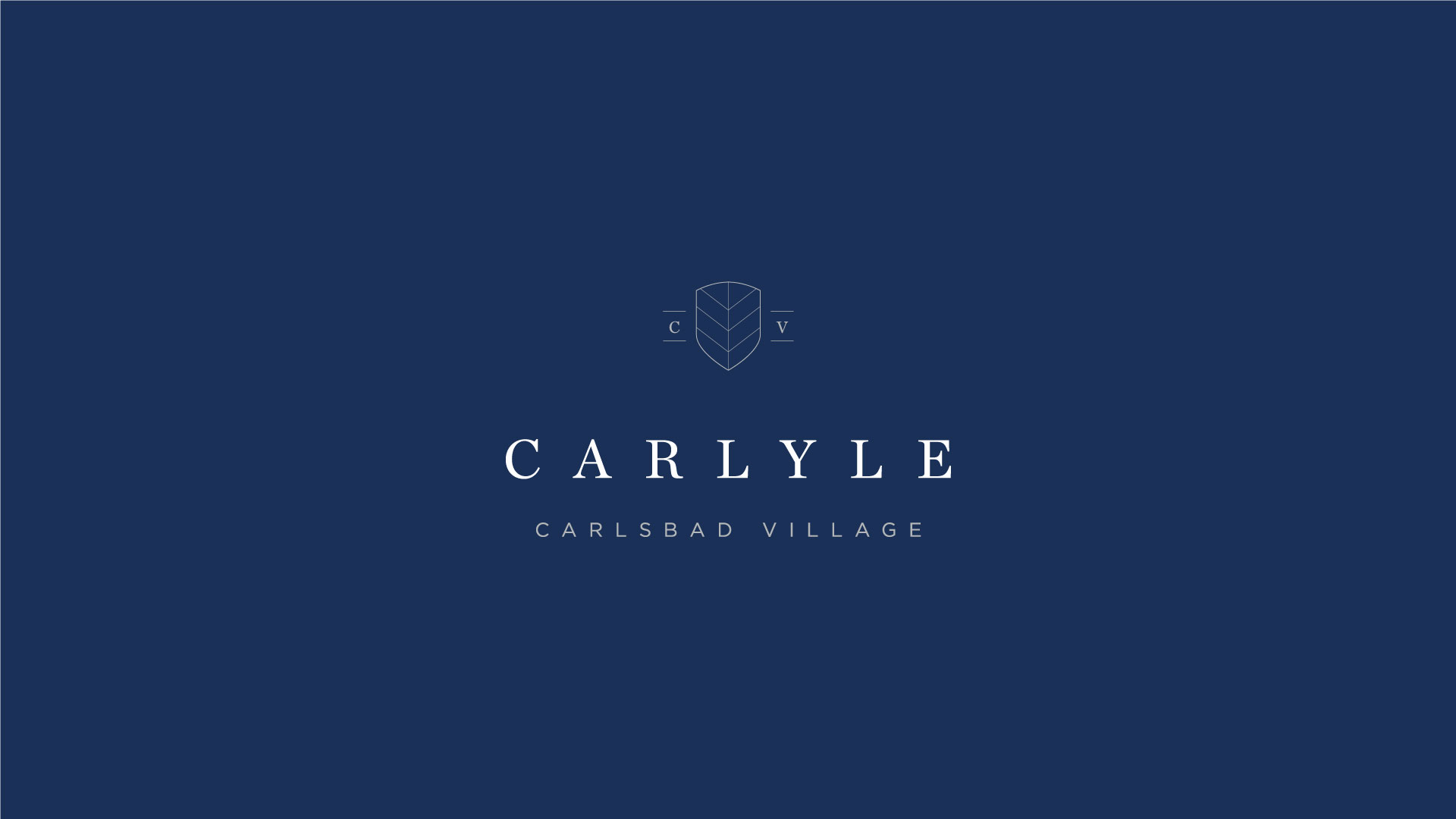 Carlyle Carlsbad Village graphic with white text and dark blue background