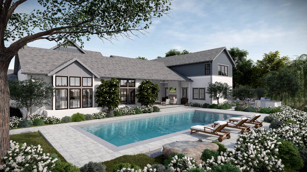 Back view rendering of home at Arrieta option 10 with pool