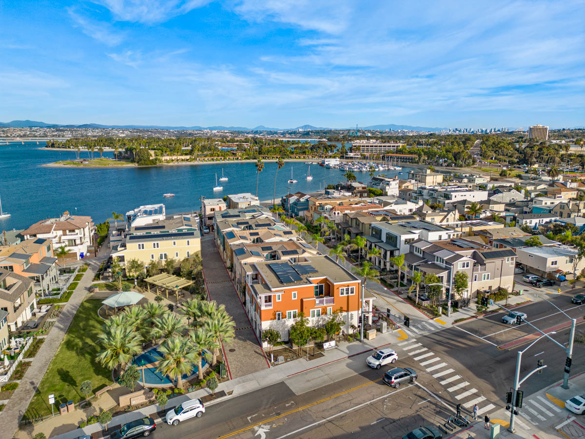 Ariel view of the newly construction Bayside Cove with orange house centered