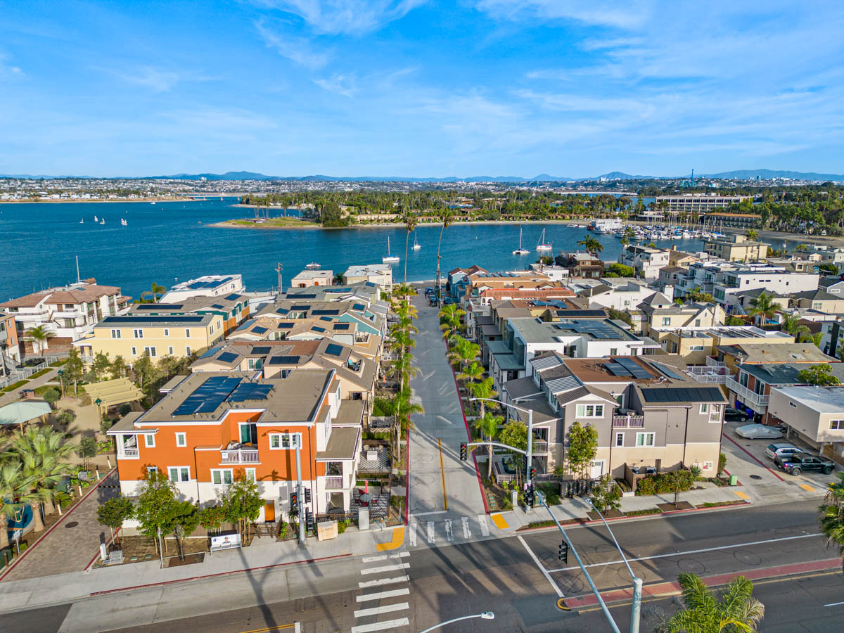 Ariel view of the newly construction Bayside Cove with road centered