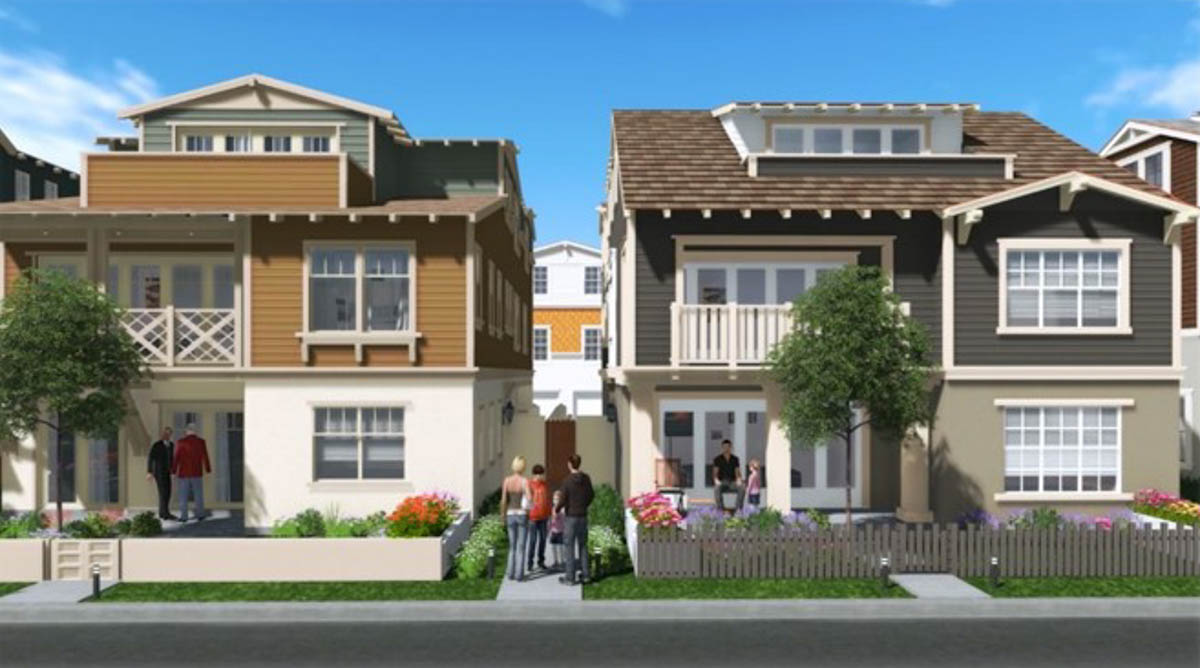 Front view renderings of homes in Bayside Cove