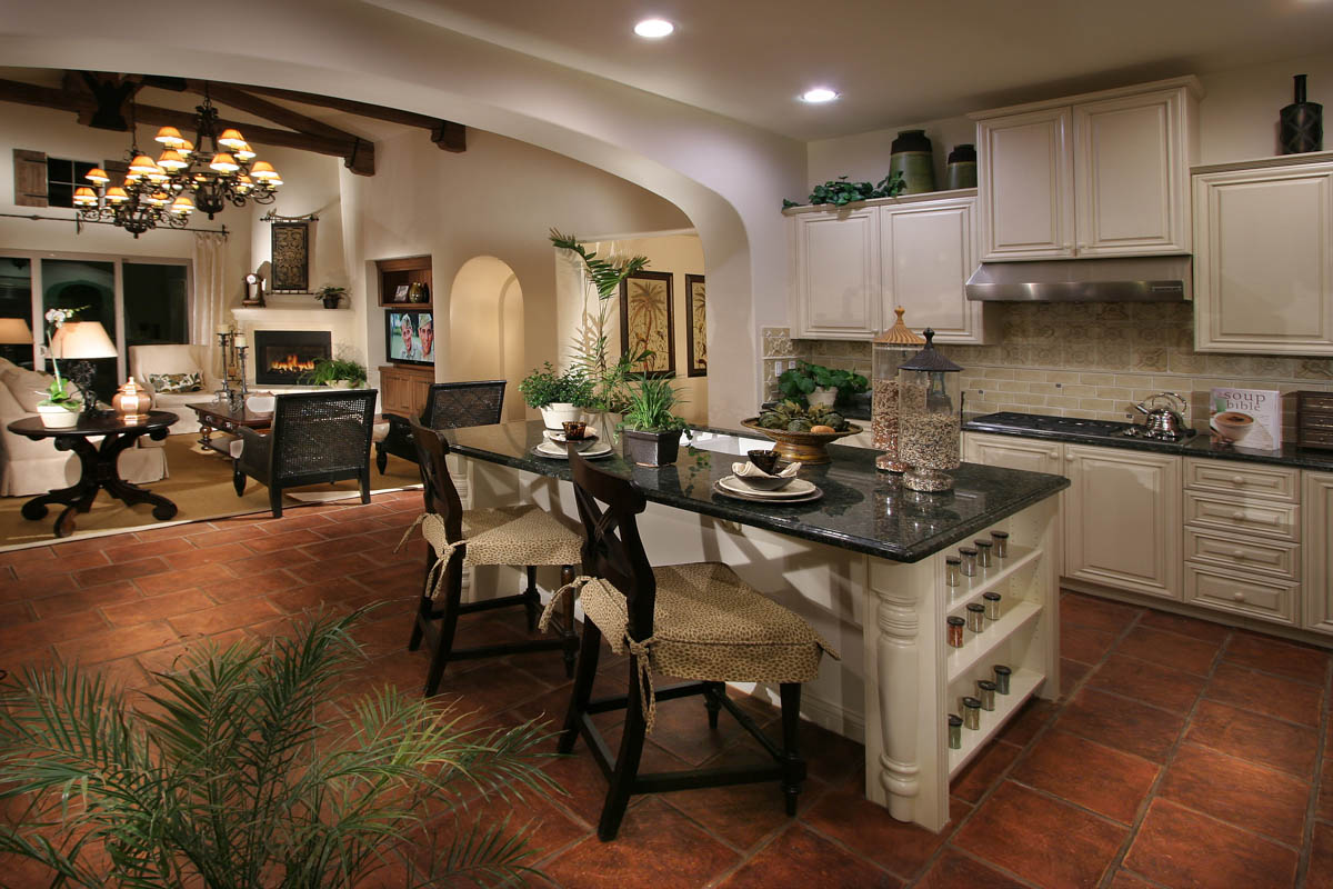 Kitchen area with the living room in the distance at the Monte Sereno residence