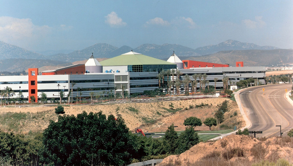 View of the San Diego Design Center during the daytime with a bright cloudy sky