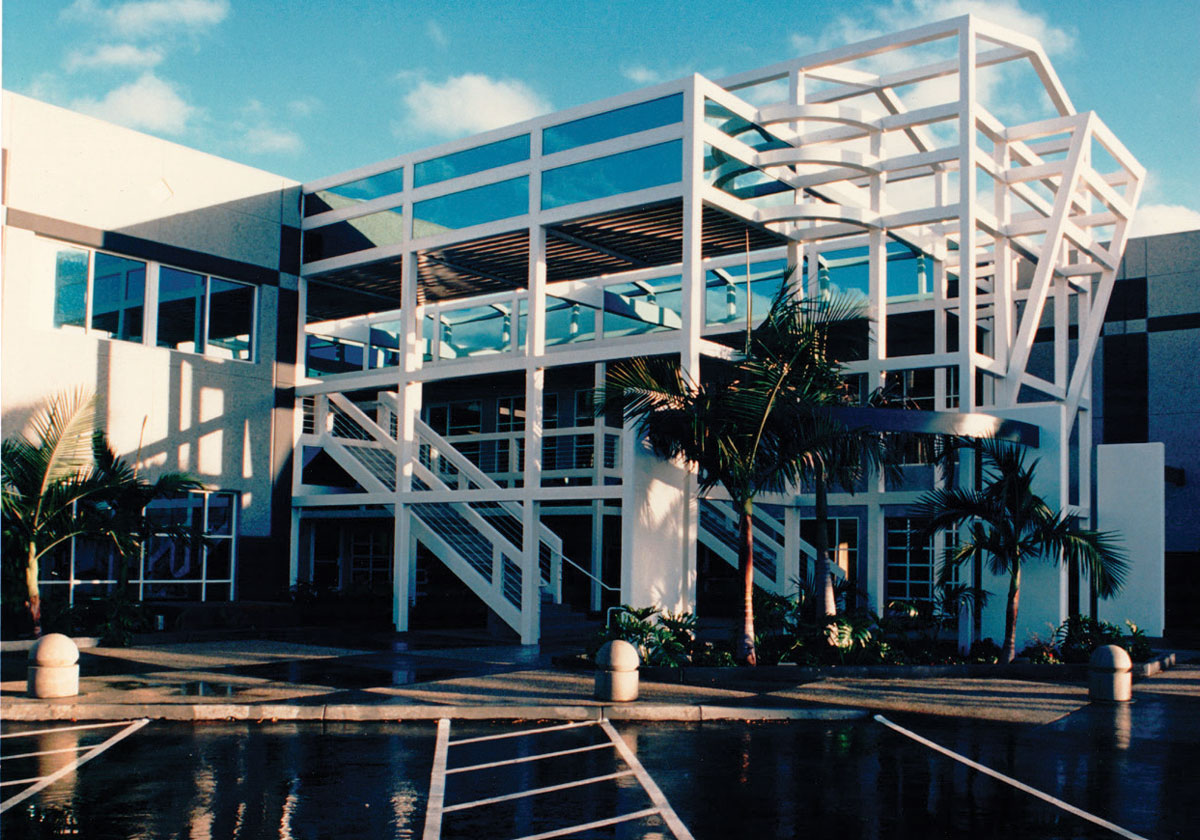 White linear architectural view of the San Diego Design Center