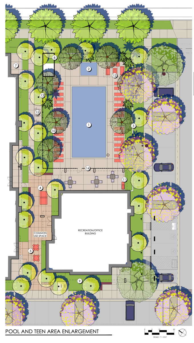 Pool and Teen area layout for Mosaic development