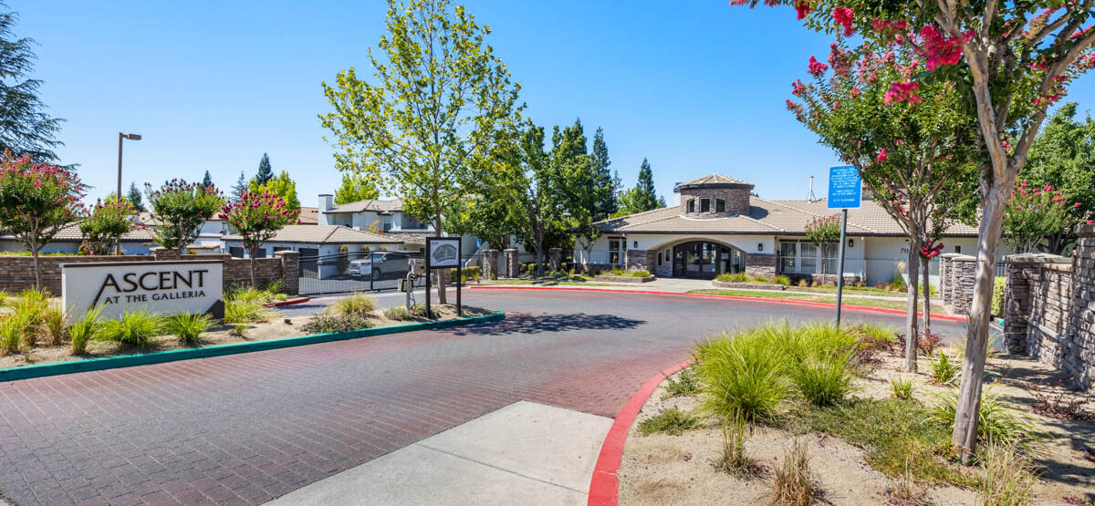 Roadway to office building at the Terraces at Highland development on bright sunny day